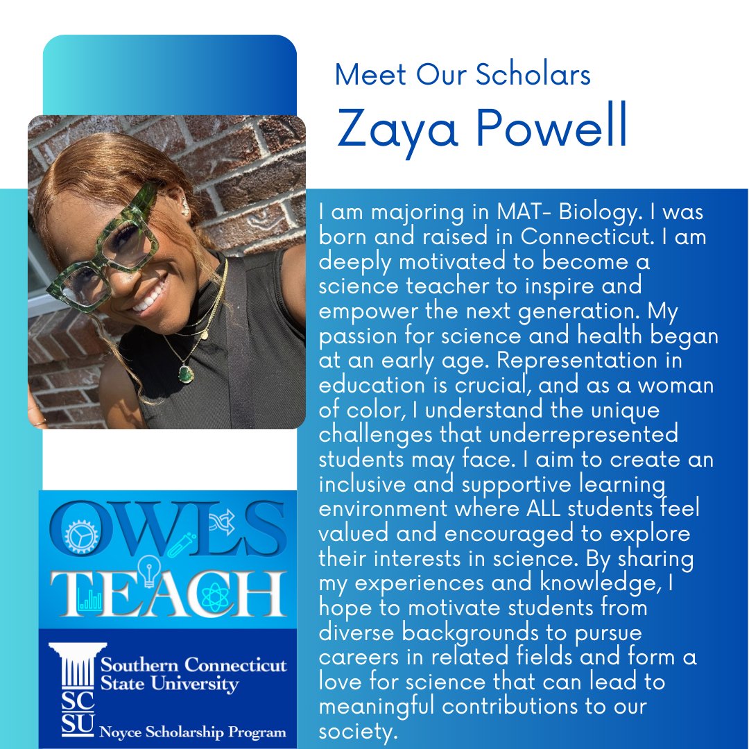 Meet of our newest scholars Zaya Powell!

<a href="/SCSU/">Southern Connecticut State University 🦉</a> <a href="/SouthernGPS/">SCSU Graduate & Professional Studies</a> <a href="/CTStateEdu/">Connecticut State Community College</a> 

#scsu #STEMeducation #MAT