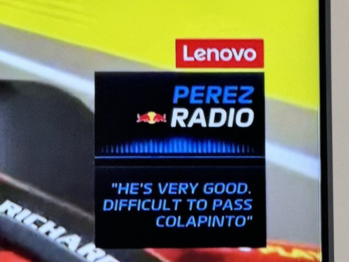 F1Tornello's tweet photo. #F1 El elogio de un adversario! Checo Pérez le dijo a su ingeniero: “Él es muy bueno, difícil pasar a Colapinto”. No hace falta agregar nada 🏁 https://t.co/mQpZ28fGqr