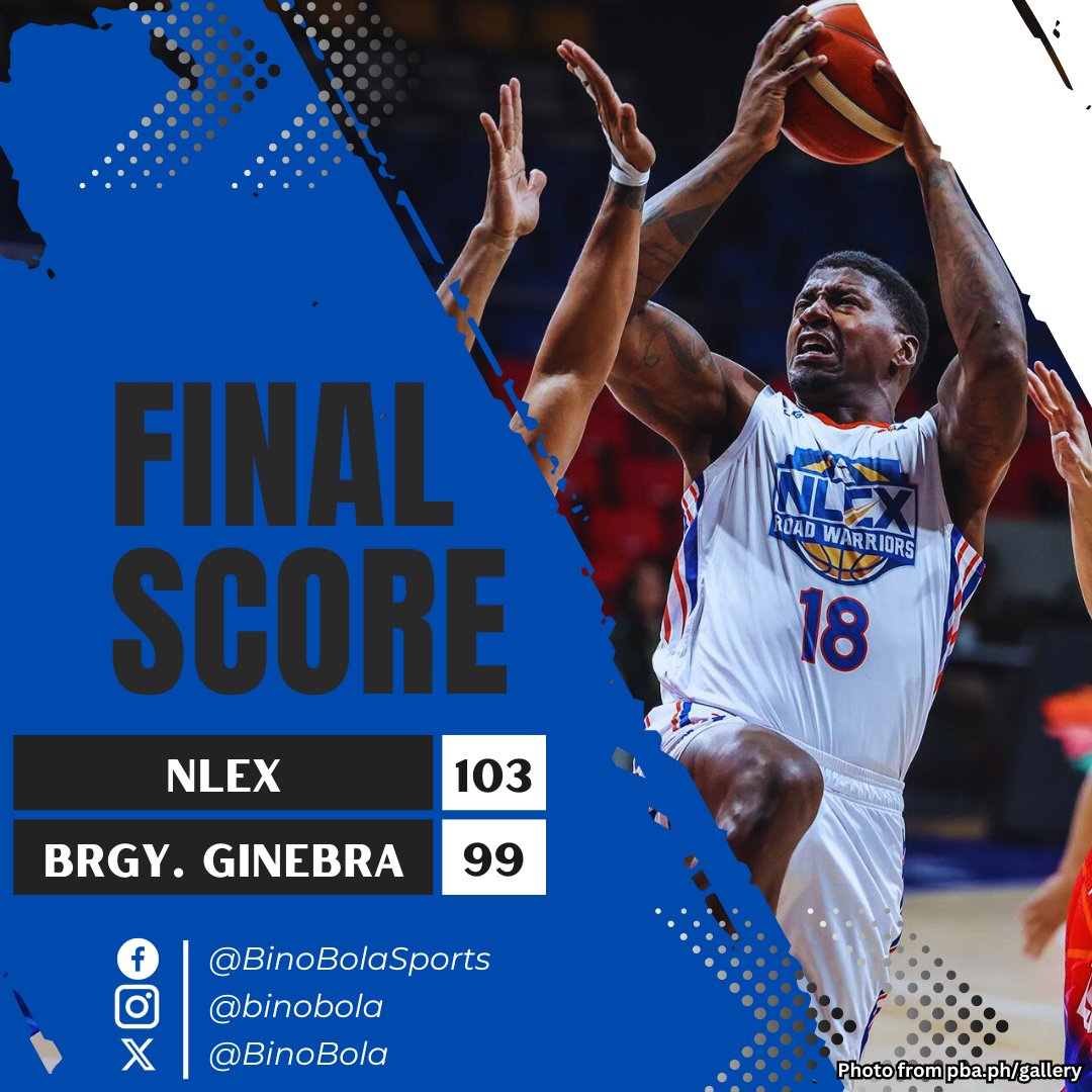 BinoBola's tweet photo. NLEX books a quarter final showdown with TNT and derails Ginebra’s top seed quest in OT, 103-99!

Best Player of the Game: DeQuan Jones with 44 pts, and 10 rbs.

Prediction counter: 39/58.

#PBASeason49
#PBAAngatAngLaban
#BinoBola https://t.co/ceNZjvRtw8