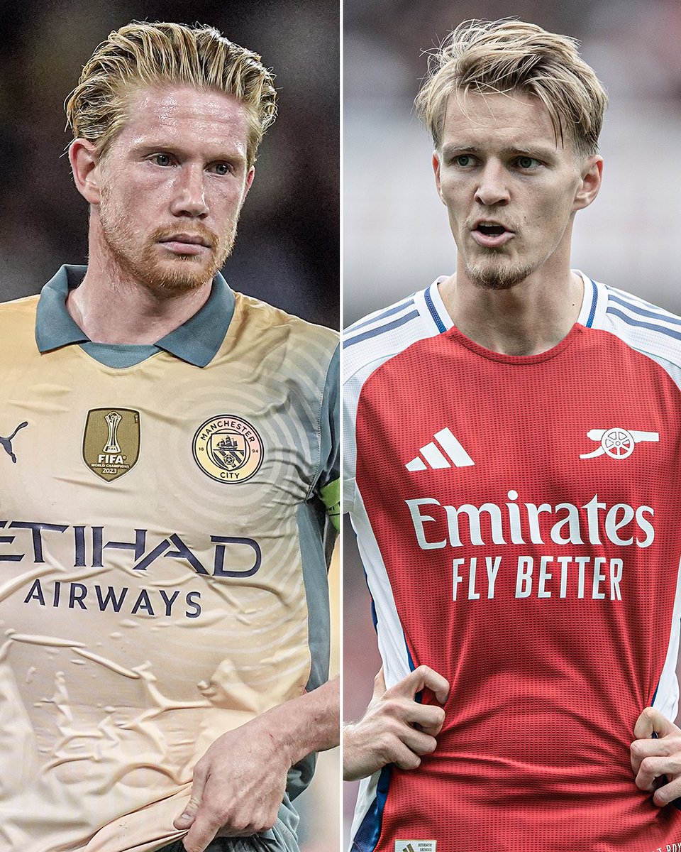 ESPNFC's tweet photo. Kevin De Bruyne and Martin Odegaard each picked up injuries ahead of Man City vs. Arsenal 😳
 
Both teams are without their midfield maestros 👀 https://t.co/o52F1yxGIG
