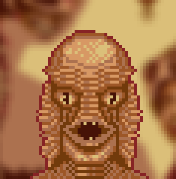 Today I painted the creature from the Black Lagoon at <a href="/basepaint_xyz/">BasePaint</a> 
Day 410.... 50s Sci-Fi movie posters.🤎