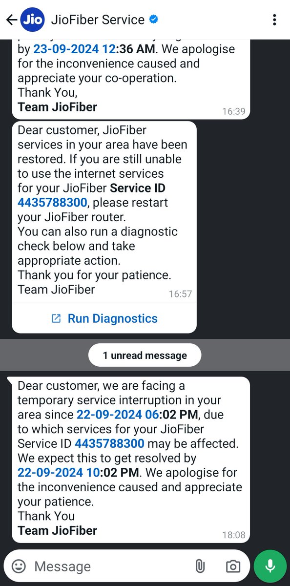 sajan14's tweet photo. @reliancejio @JioCare #jio Is there a way to refund the money for the hours when #JioFiber doesn't work, or provide a discount on next month's bill, since we pay for the entire month in advance? https://t.co/sfhZwLeoZa