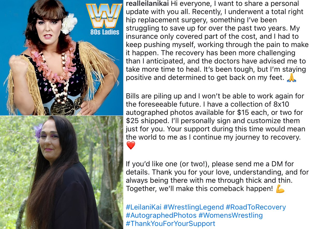 WWE legend Leilani Kai, 67, is battling after a total hip replacement surgery and needs our help! 💪 A former WWF Women’s Champion, 2x Tag Team Champion, and co-headliner of WrestleMania I, she gave so much to the business—so why has WWE failed to recognize her like other