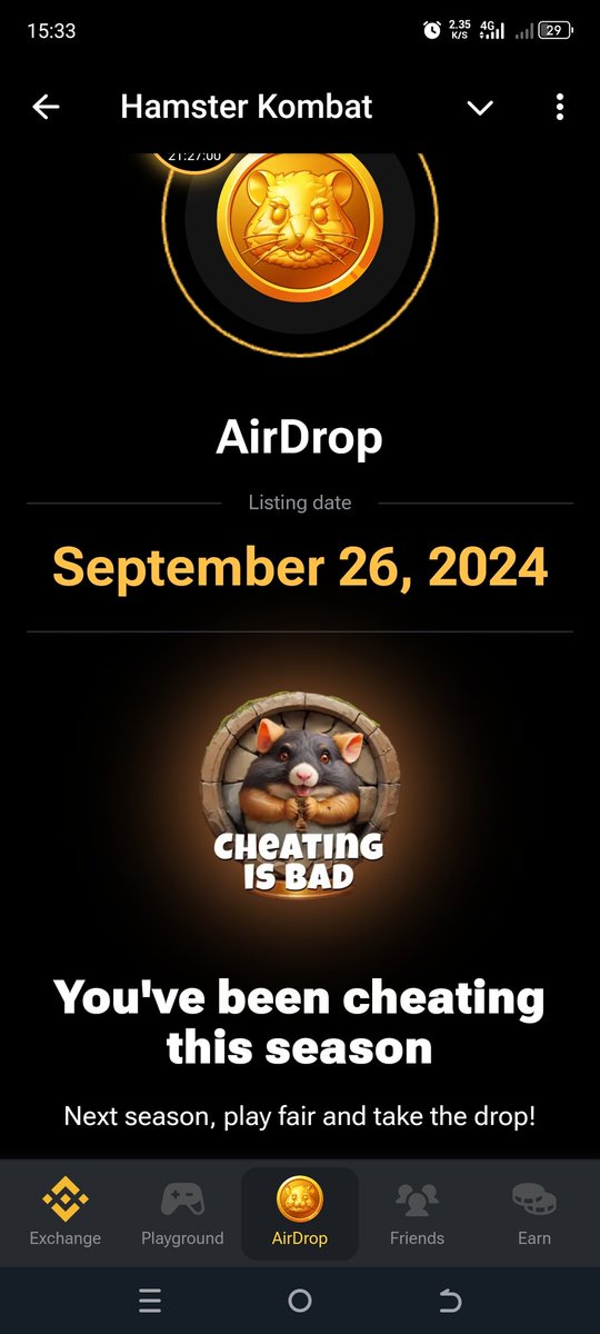 Genuinne1's tweet photo. @hamster_kombat HamsterTeam, please with all due respect you guys need to check this account again. I didn't cheat but was given the "cheating is bad card" 
All my time, afford and data cannot be wasted just like that please. https://t.co/s3E2M4Ytn6