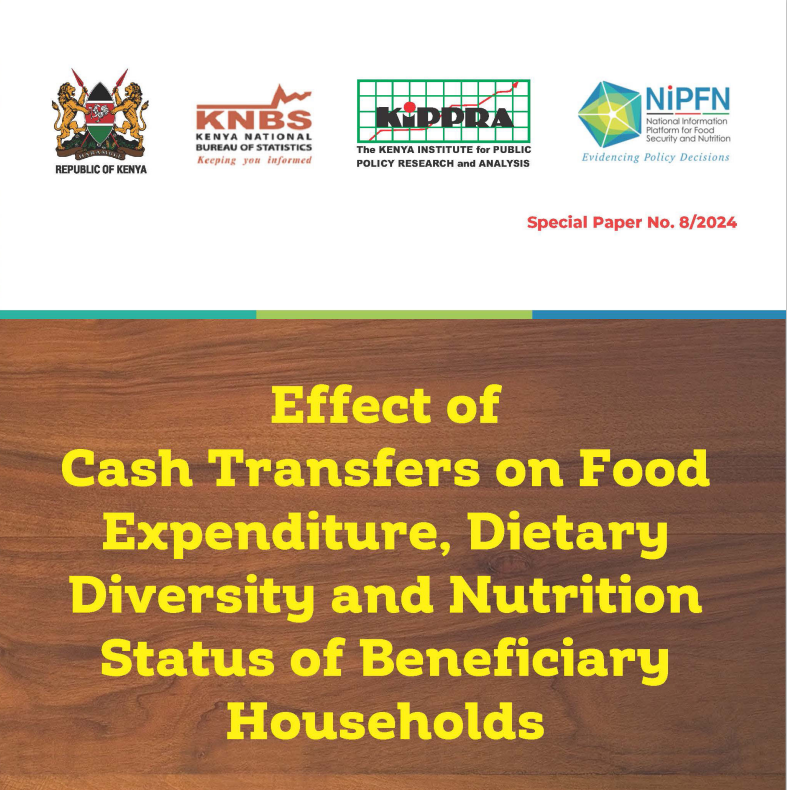 The <a href="/nipfnkenya/">National Information Platform for Food & Nutrition</a> study examined the impact of cash transfers on key nutrition related outcomes. The findings reveal that beneficiary households receiving cash transfers exhibit a 10.6 % lower expenditure on food and consume 0.5 fewer food groups. Read more
nipfn.kippra.or.ke/download/effec…
