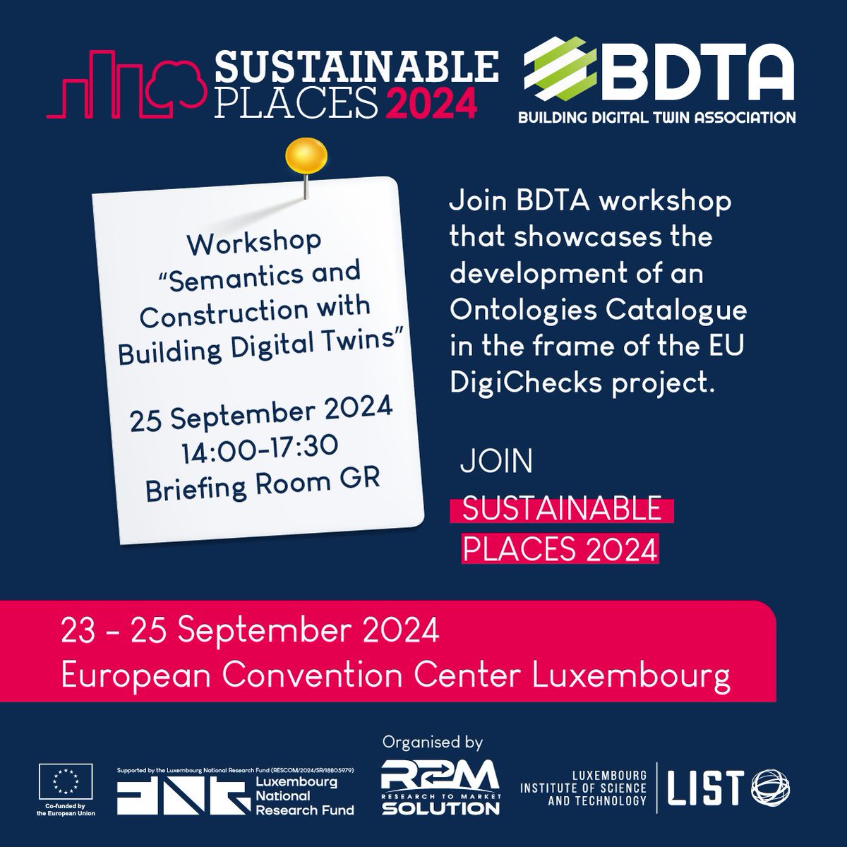 Sustainable Places Conference (@sustainplaces) on Twitter photo “Semantics and Construction with Building Digital Twins” is the #workshop organised by the Building #DigitalTwin Association for #SustainablePlaces2024.
Join them to discover more on #ontology
🗓️25 Sep
➡️sustainableplaces.eu/sp2024/semanti…
SP is organised by <a href="/R2MSolution/">R2M Solution</a> <a href="/LIST_Luxembourg/">LIST Luxembourg Institute of Science & Technology</a> “Semantics and Construction with Building Digital Twins” is the #workshop organised by the Building #DigitalTwin Association for #SustainablePlaces2024.
Join them to discover more on #ontology
🗓️25 Sep
➡️sustainableplaces.eu/sp2024/semanti…
SP is organised by <a href="/R2MSolution/">R2M Solution</a> <a href="/LIST_Luxembourg/">LIST Luxembourg Institute of Science & Technology</a>