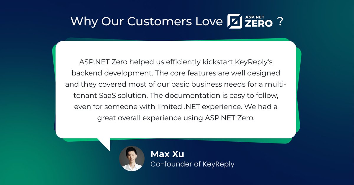 aspnetzero's tweet image. 💬#ASPNETZero helped us efficiently kickstart KeyReply&apos;s backend development.