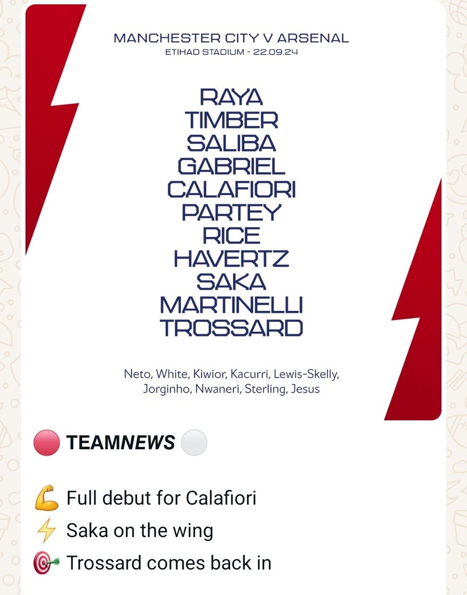 Thoughts gooners ? I'm personally happy with that.  I think we'll have to get used to White and Cala rotation. Martinelli haters losing their shit 😂 imagine if he scores the winner 🤪