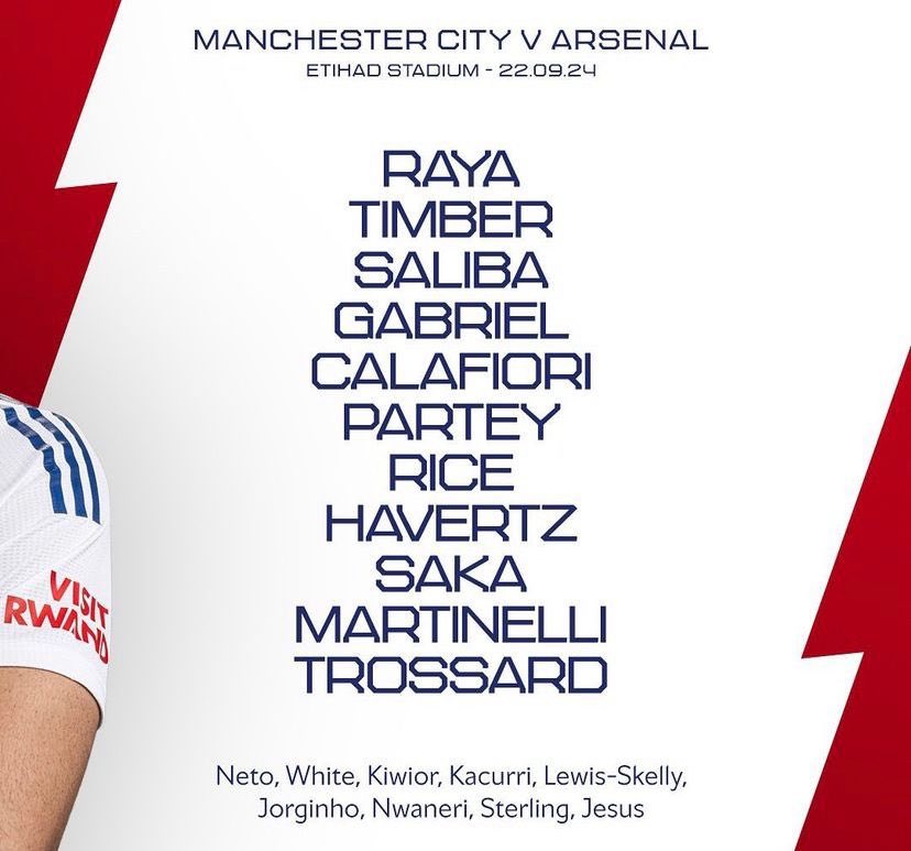 Today’s line up.  #MCIARS #PremierLeague