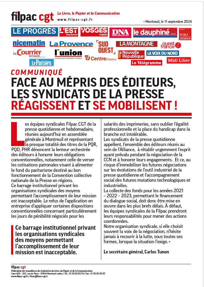 mauricedecroix's tweet image. [#Presse] Dans la presse régionale et hebdomadaire la @FilpacCGT montre les dents: le syndicat s'agace de la lenteur des patrons pour verser les cotisations patronales au fond du paritarisme destiné au bon fonctionnement de la convention collective #PQR #PHR
