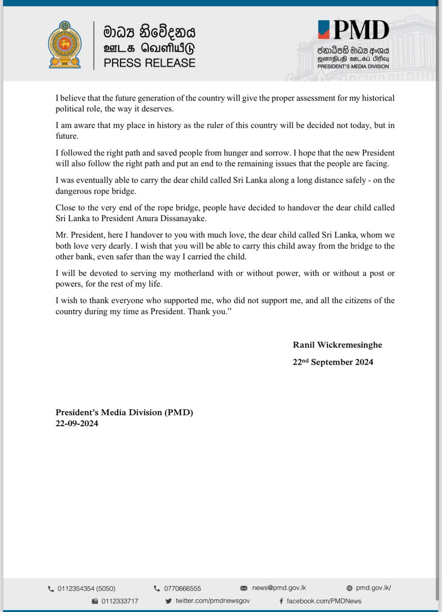 Rishi_BM's tweet photo. To paraphrase Late Mangala Samaraweera, “History will remember Ranil Wickremesinghe as best President Sri Lanka never had”

Everyone who gave their best to make that a reality can walk with nothing but pride. https://t.co/eTsQtczkaG