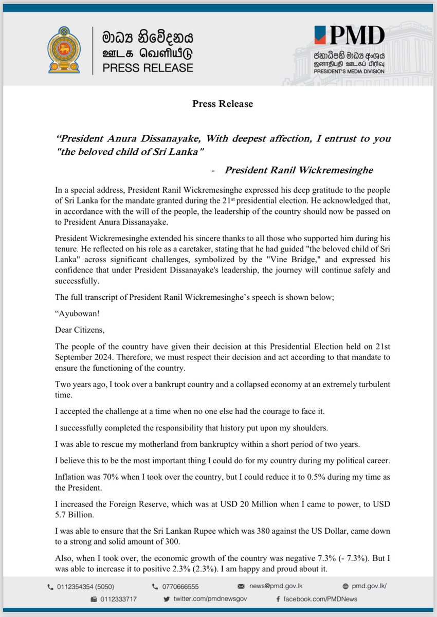 Rishi_BM's tweet photo. To paraphrase Late Mangala Samaraweera, “History will remember Ranil Wickremesinghe as best President Sri Lanka never had”

Everyone who gave their best to make that a reality can walk with nothing but pride. https://t.co/eTsQtczkaG
