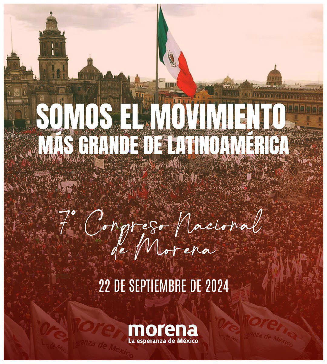 Morena es el pueblo organizado, y el movimiento más grande de Latinoamérica, que está transformando la vida pública de México.

Hoy, en nuestro 7° Congreso Nacional, nos renovamos para seguir obedeciendo al pueblo, bajo el principio de que por el bien de todas y todos, primero