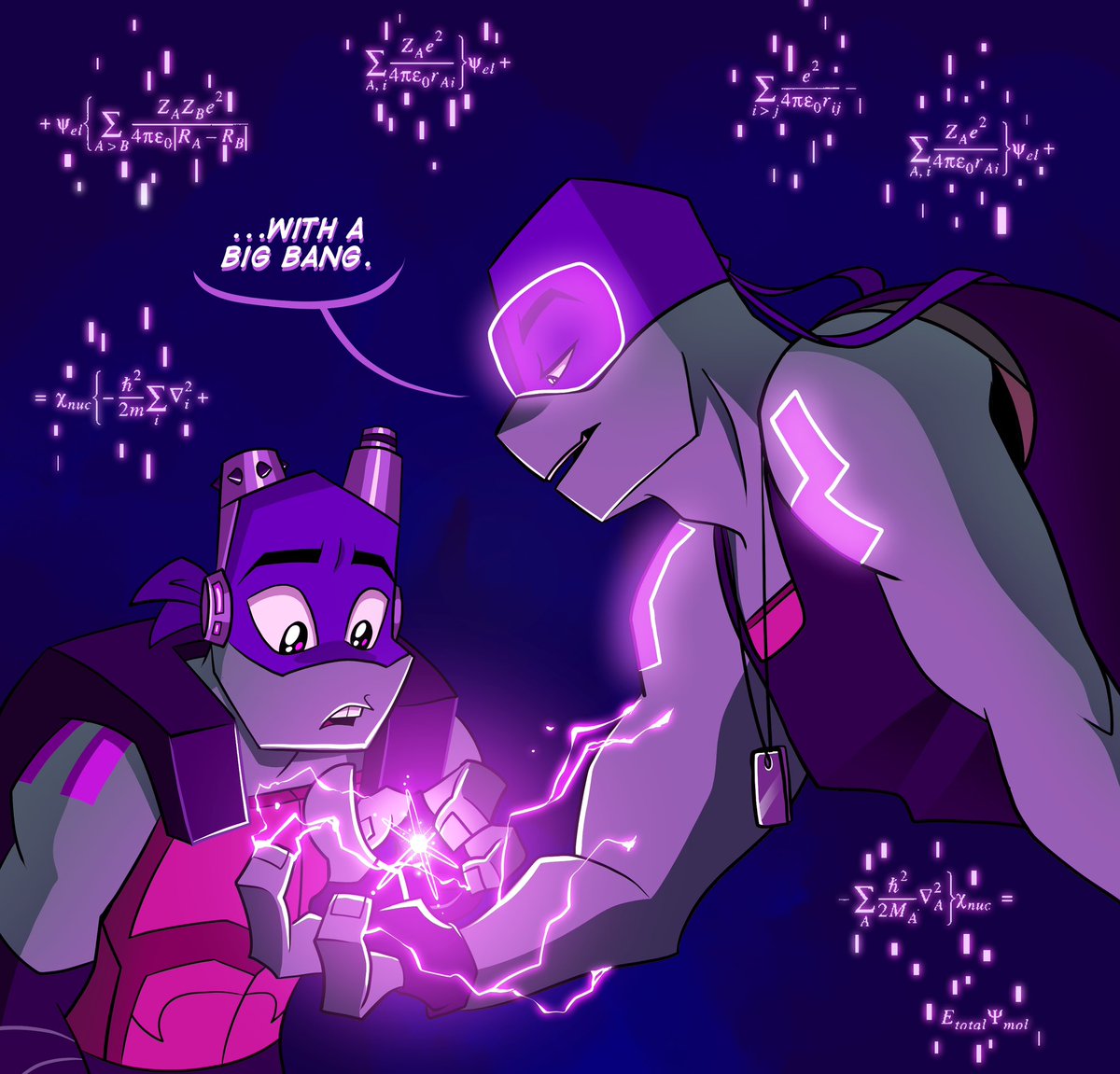 kittykathaynes's tweet photo. Finally finished the 1st place prize commission for the Holiday Special Contest! @/abbeyofcyn on Tumblr was the winner &amp; wanted teen Donnie from their Krang Infection AU interacting with Replica Donnie. So I decided to do a little comic of Replica showing him the ropes! #rottmnt https://t.co/Boey8RvJv9