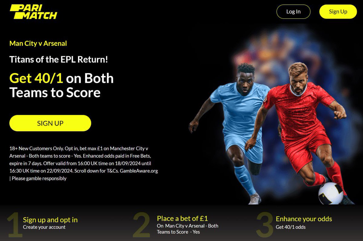 ⚽️ Man City V Arsenal HUGE Odds 🥅 

Get a HUGE 40/1 on Both Teams to Score here 👉 bit.ly/ManCity-V-Arse…

18+ - Please Gamble Responsibly!
