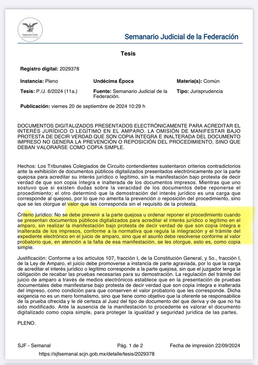 veroosornio's tweet image. Ojo ‼️ 
#juiciodeamparo

Si exhibes documentos públicos digitalizados SIN la manifestación bajo protesta de decir verdad de que son copia íntegra e inalterada de los documentos impresos

👉🏻 NO GENERA PREVENCIÓN; SE VALORARÁN COMO COPIA SIMPLE