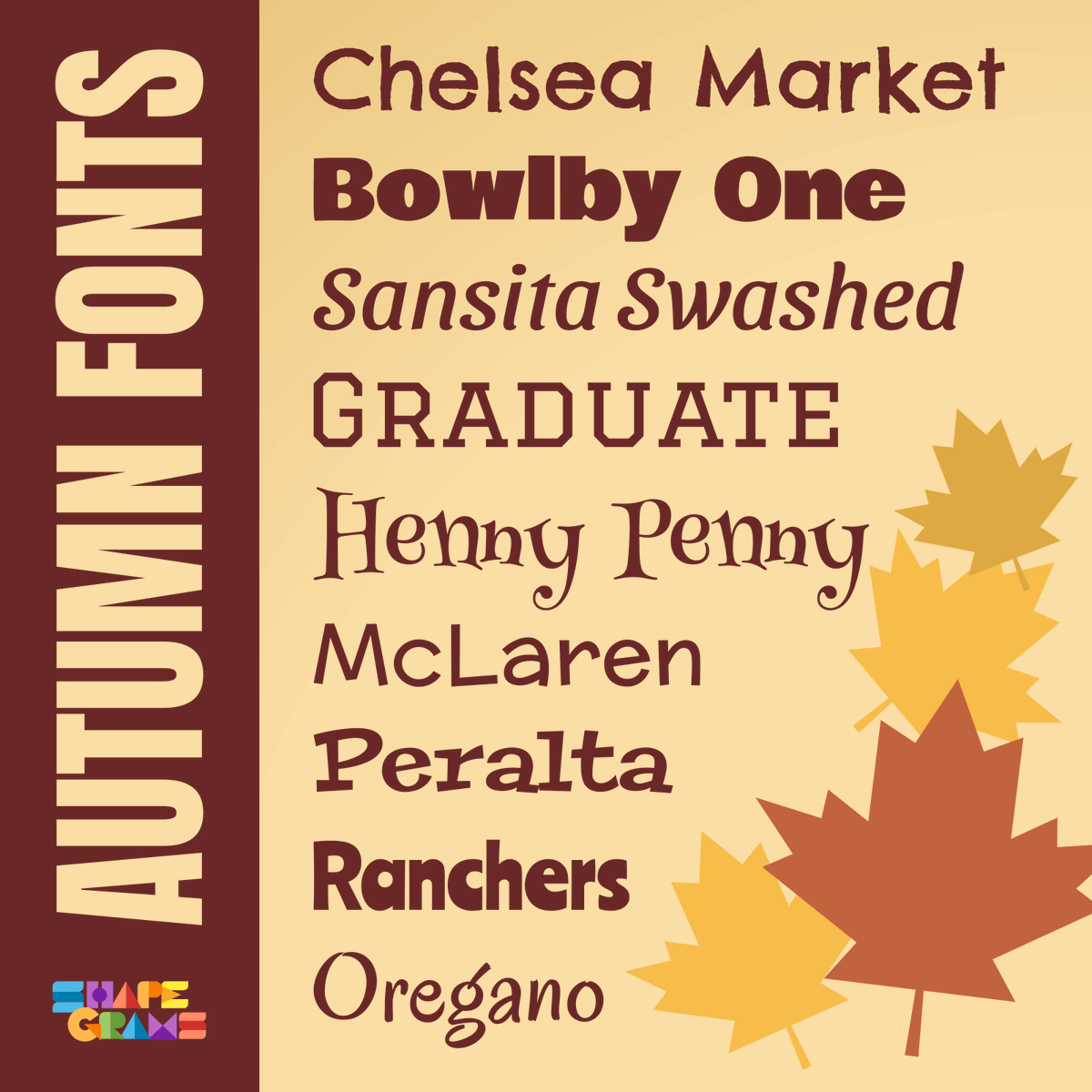 shapegrams's tweet photo. Let’s be grateFALL for Google’s free fonts. These GOURDgeous fonts have a fall feel. Available in Google Workspace and at https://t.co/AAWrgIqF9T.

#TeachersofX #EdTech #GoogleEdu #EduTwitter https://t.co/s3frVfJNuU