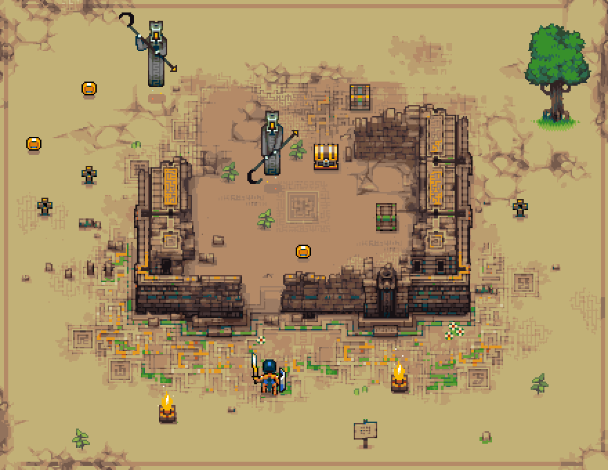 Just drawn the temple ruins for desert setting. I'm going to use different parts of these assets for different places on the level. 
#pixels #indiedev