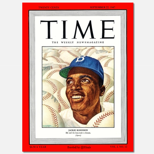BSmile's tweet photo. Today In 1947: Brooklyn #Dodgers rookie star Jackie Robinson makes the cover of TIME Magazine! ⚾️ #MLB #Legend #Baseball #History https://t.co/DpOGcG5mtd