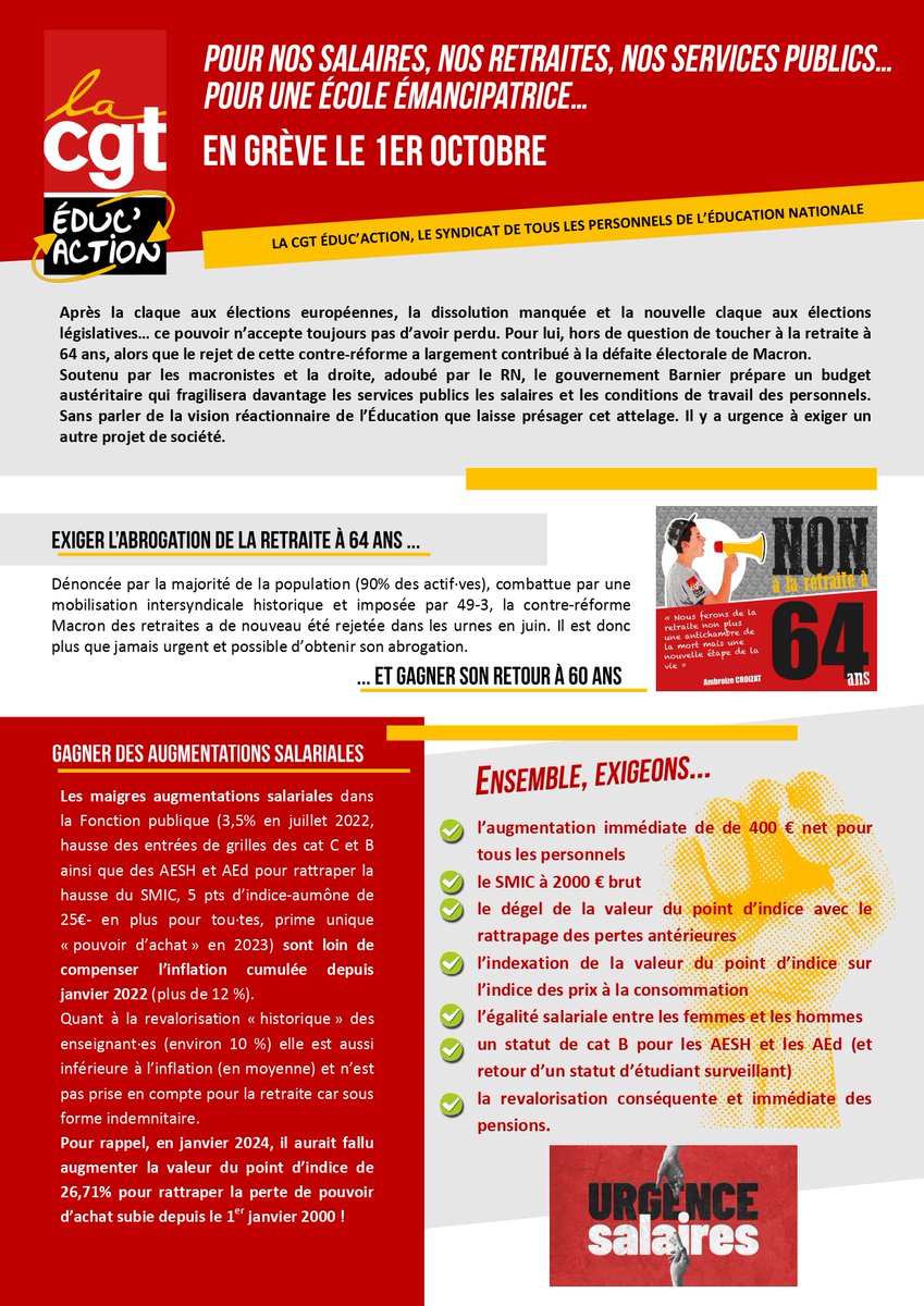 cgt_educ_31's tweet photo. #Engreve le 1er Octobre
Pour nos #Salaires
Pour nos #retraites
Et pour une école émancipatrice! https://t.co/ygufKbxiZ8