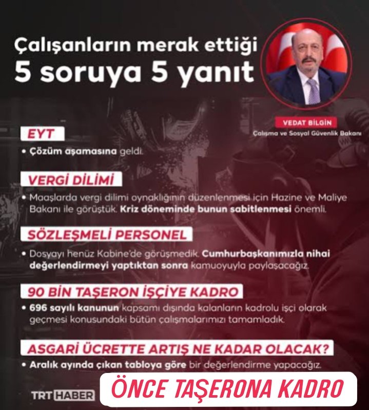 <a href="/ankarakulisi06/">ANKARA KULİSİ</a> En önemlisi Devlet verdiği sözü tutar !
Seçim öncesi verdiği vaatlerin, seçim sonrası kulağının üstüne yatmaz !

#TaşeronİşçilereKadroMüjdesi ne oldu ?