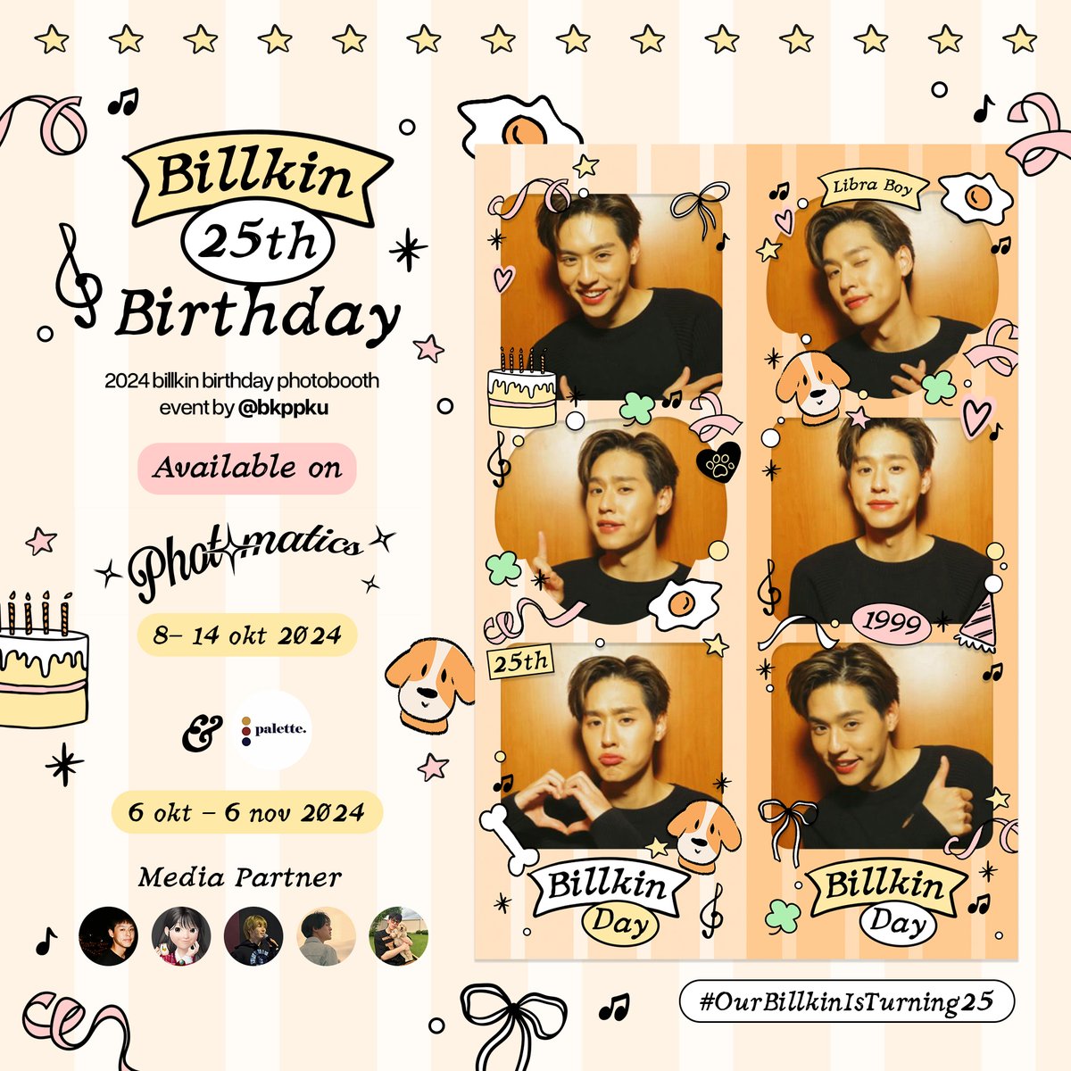 bkppku's tweet photo. Photobooth event by @bkppku 🎞˙✧˖°📷 ༘ ⋆｡˚ 

#OurBillkinisTurning25 this year!🥳
Don't forget to celebrate it at;

📍@photomaticsid (8 - 14 okt)
📍@palette__id (6 okt - 6 nov)

Kindly tag me if u use the photobooth frame, thankyou!🧡
#ProjectForBillkin25th 
#Bbillkin #บิวกิ้น https://t.co/j9mpPVTEME