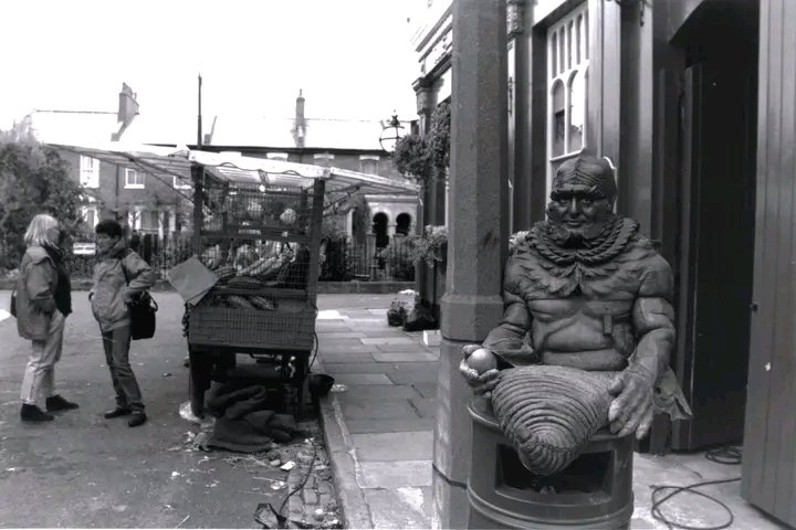philnewmandsign's tweet photo. 31 years ago today, I was costumed as Lord Kiv on Albert Square for #dimensionsintime as we recorded scenes with Kate O'Mara's Rani, Pat Wicks quipped "Someone's 'ad a larf with you, luv!" and I shared a make-up caravan with Jon Pertwee & @thebonnielangford. What larks, eh?!π https://t.co/23seRIWdba