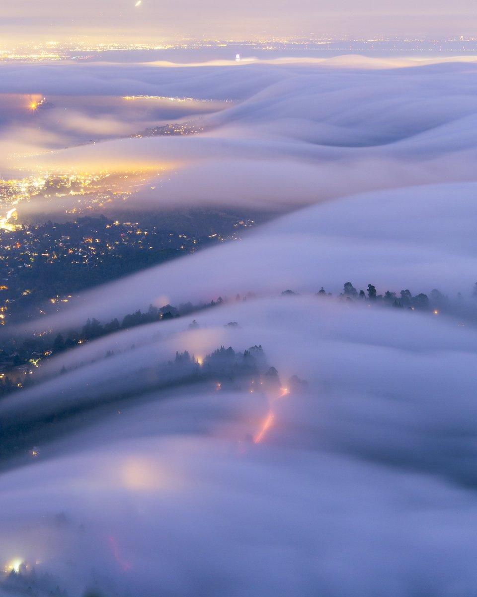 earthcurated's tweet photo. Fog waves over the city lights of California ✨ https://t.co/z3Cgw6YsSV