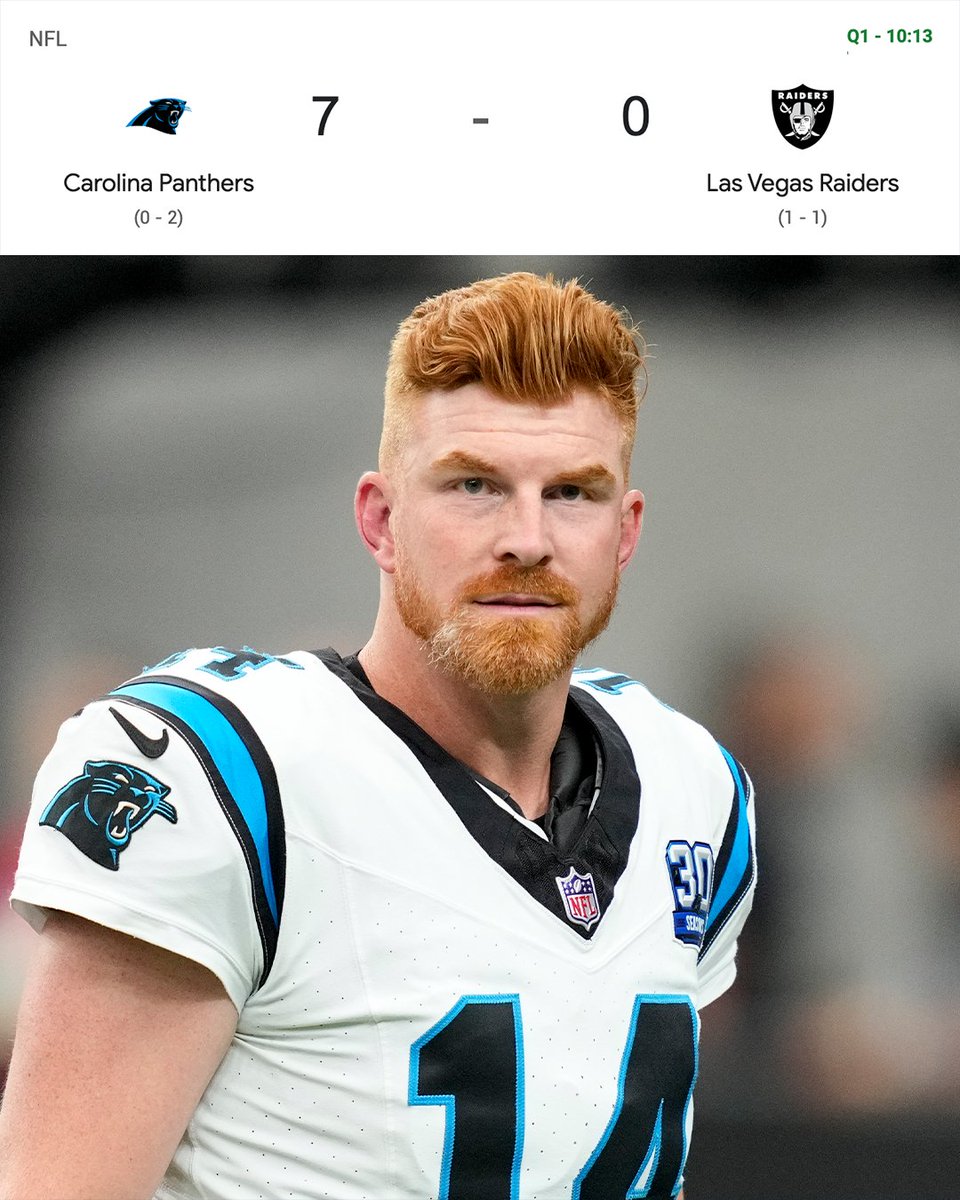FanDuelSports's tweet photo. ANDY DALTON TIME 🔥

The Panthers (+205 ML) have a lead ‼️

#NFL | #KeepPounding https://t.co/IJcY1jdFiu