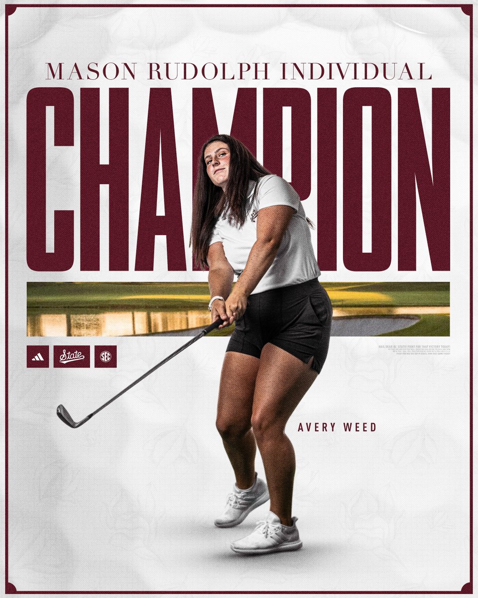 HailStateWG's tweet image. 🏆𝑾𝑬𝑳𝑪𝑶𝑴𝑬 𝑻𝑶 𝑻𝑯𝑬 𝑾𝑰𝑵𝑵𝑬𝑹&apos;𝑺 𝑪𝑰𝑹𝑪𝑳𝑬🏆

Avery Weed wins her FIRST Collegiate Individual Title in the Mason Rudolph Championship at 13-under par!

#HailState🐶