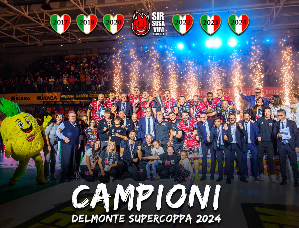 SIRVolleyPG's tweet photo. CAMPIONI SUPERCOPPA 2024!!!

#goSir #BlockDevils #perugia #delmontesupercoppa #6unica https://t.co/7RSEDjvfAt