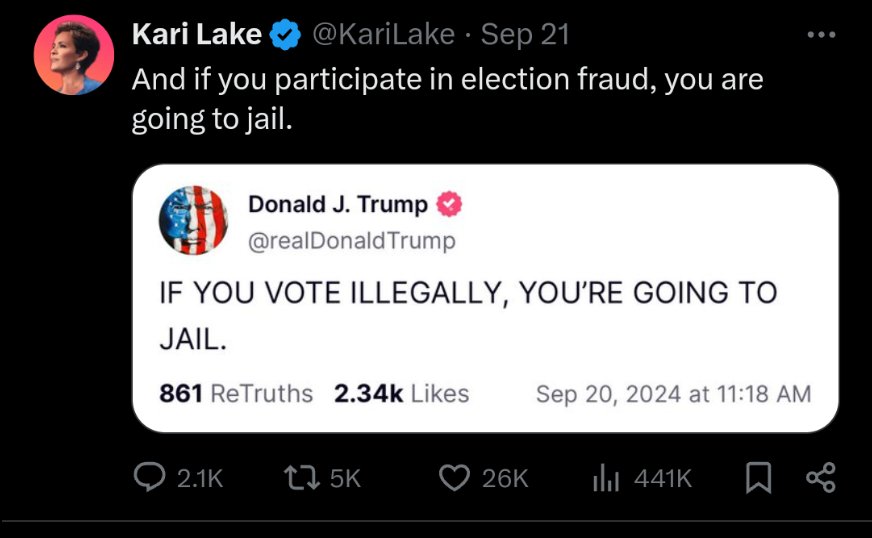 Kari Lake wants to send Donald Trump to jail