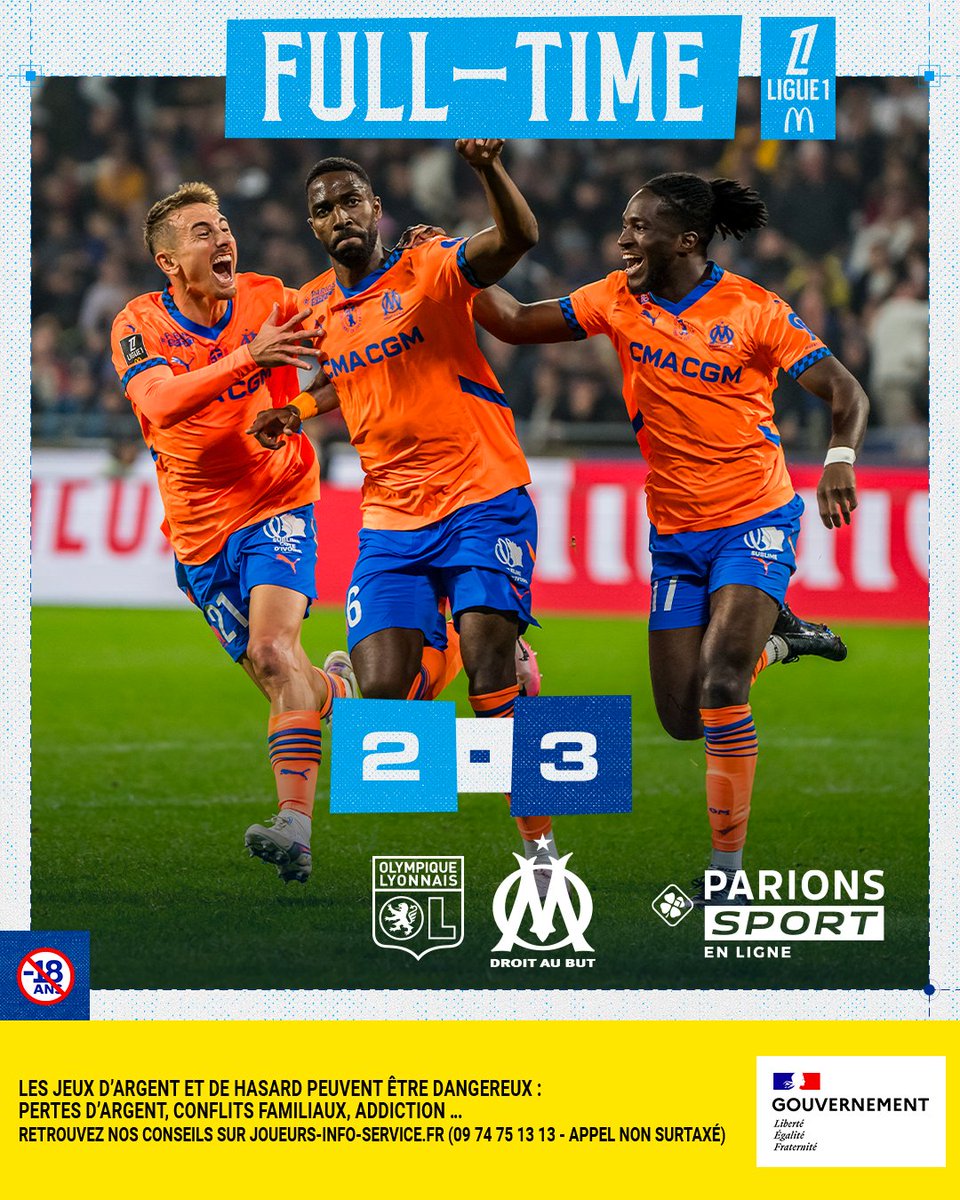 Olympique de Marseille (@om_officiel) on Twitter photo โฑ๏ธ 90+7โ | #OLOM 2๏ธโฃ-3๏ธโฃ
๐ค๐จ๐๐ ๐ ๐๐ง๐๐, ๐ค๐จ๐๐ ๐ฆ๐๐ฬ๐ก๐๐ฅ๐๐ข ! ๐ฅต
Rรฉduit ร 10 dรจs la 5รจme minute, lโOM arrache la victoire au forceps au Groupama Stadium grรขce ร trois buts venus dโailleurs : ๐ฃ๐ผ๐น ๐๐ถ๐ฟ๐ผ๐น๐ฎ, ๐จ๐น๐ถ๐๐๐ฒ๐ ๐๐ฎ๐ฟ๐ฐ๐ถ๐ฎ et ๐๐ผ๐ป๐ฎ๐๐ต๐ฎ๐ป โฑ๏ธ 90+7โ | #OLOM 2๏ธโฃ-3๏ธโฃ
๐ค๐จ๐๐ ๐ ๐๐ง๐๐, ๐ค๐จ๐๐ ๐ฆ๐๐ฬ๐ก๐๐ฅ๐๐ข ! ๐ฅต
Rรฉduit ร 10 dรจs la 5รจme minute, lโOM arrache la victoire au forceps au Groupama Stadium grรขce ร trois buts venus dโailleurs : ๐ฃ๐ผ๐น ๐๐ถ๐ฟ๐ผ๐น๐ฎ, ๐จ๐น๐ถ๐๐๐ฒ๐ ๐๐ฎ๐ฟ๐ฐ๐ถ๐ฎ et ๐๐ผ๐ป๐ฎ๐๐ต๐ฎ๐ป