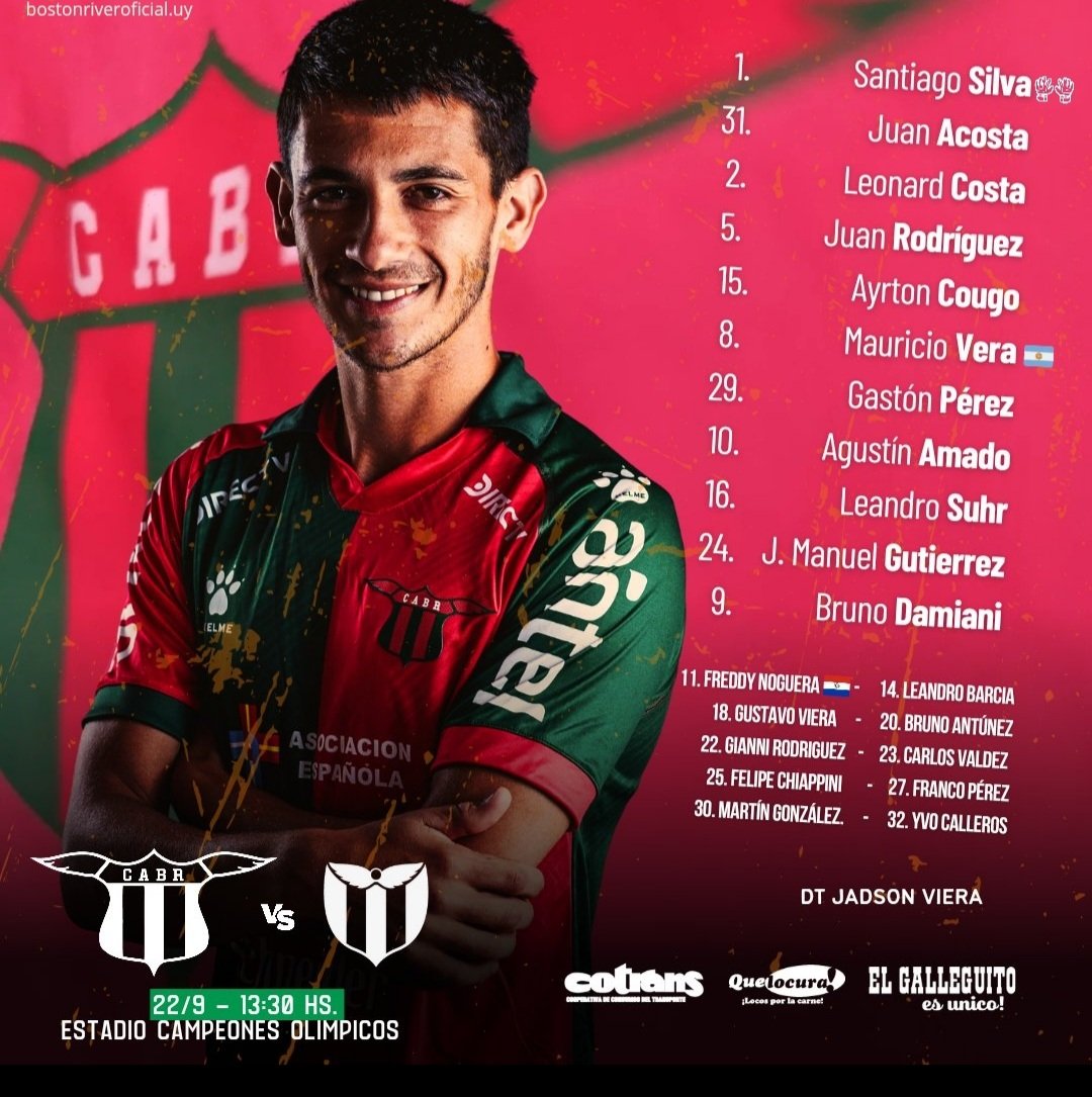 MartinBachs's tweet photo. EQUIPOS #CONFIRMADOS!
Así juegan @bostonriver y @cariverplateuru en el Estadio Campeones Olímpicos de #Florida
#Sastre #darseneros
#Clausura
#CuartaFecha
#Uruguayo2024 https://t.co/i81Aaq9MoV