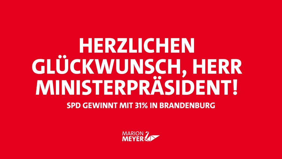 Herzlichen Glückwunsch an die SPD #Brandenburg und Ministerpräsidenten zur erfolgreichen Wahl! Ein starkes Signal für soziale Gerechtigkeit und eine zukunftsorientierte Politik.
