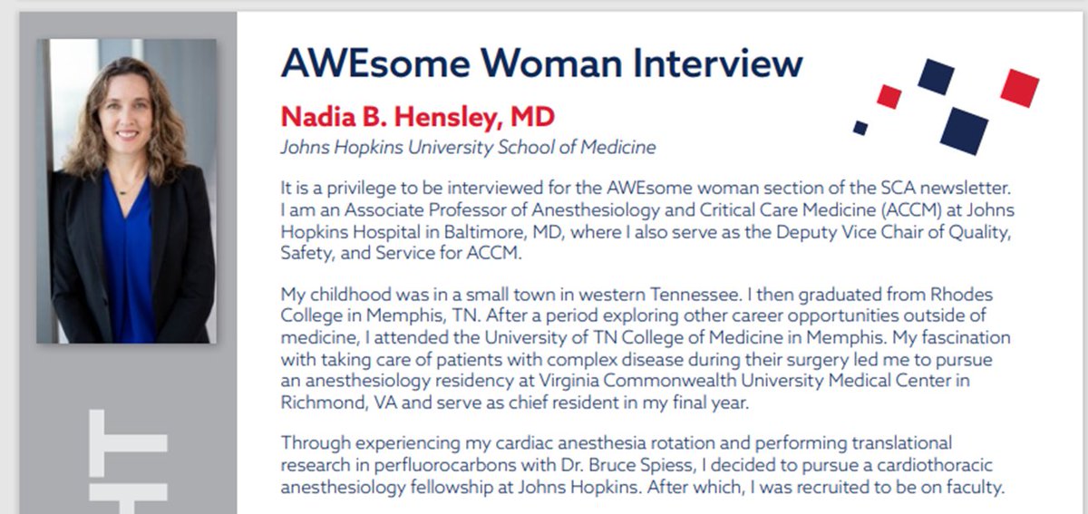 JHU ACCM Education (@accmeducation) on Twitter photo We always knew Nadia was Awesome – now it is official! Link below – see page 14 for complete article from the SCA newsletter. <a href="/HopkinsACCM/">Johns Hopkins ACCM</a> <a href="/HopkinsACCMCard/">Hopkins Cardiac Anes</a> <a href="/scahq/">Society of Cardiovascular Anesthesiologists | SCA</a> <a href="/ACCMResidency/">Hopkins Anesthesiology Residency Program</a> @hopkinsCTsurgery <a href="/WomenInCTAnes/">WomenInCTAnes</a>
scahq.org/education/publ… We always knew Nadia was Awesome – now it is official! Link below – see page 14 for complete article from the SCA newsletter. <a href="/HopkinsACCM/">Johns Hopkins ACCM</a> <a href="/HopkinsACCMCard/">Hopkins Cardiac Anes</a> <a href="/scahq/">Society of Cardiovascular Anesthesiologists | SCA</a> <a href="/ACCMResidency/">Hopkins Anesthesiology Residency Program</a> @hopkinsCTsurgery <a href="/WomenInCTAnes/">WomenInCTAnes</a>
scahq.org/education/publ…