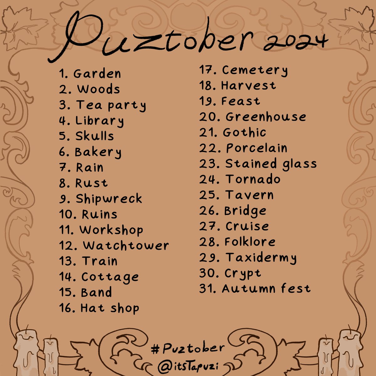 itsTapuzi's tweet photo. Made my own inktober / artober / whatevertober prompt
use tag #Puztober and you know the drill
#inktober2024 https://t.co/YeuMvH6SIm