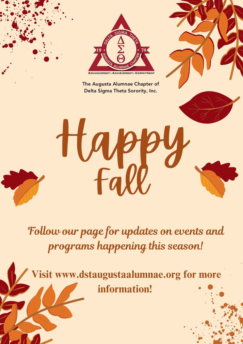 Wishing a blessed and joyous autumn season to our sorors, friends, and partners from The Augusta Alumnae Chapter of Delta Sigma Theta Sorority, Inc.

#AAC_DST
