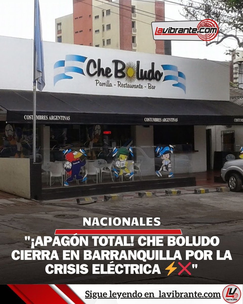 lavibrante's tweet photo. Che Boludo, tras 14 años en Barranquilla, cierra temporalmente por los elevados costos de energía. En un video, explican que las facturas "impagables" hacen imposible seguir operando. #lavibrante #CrisisEléctrica #CheBoludo #Barranquilla https://t.co/2He1qSN0jS