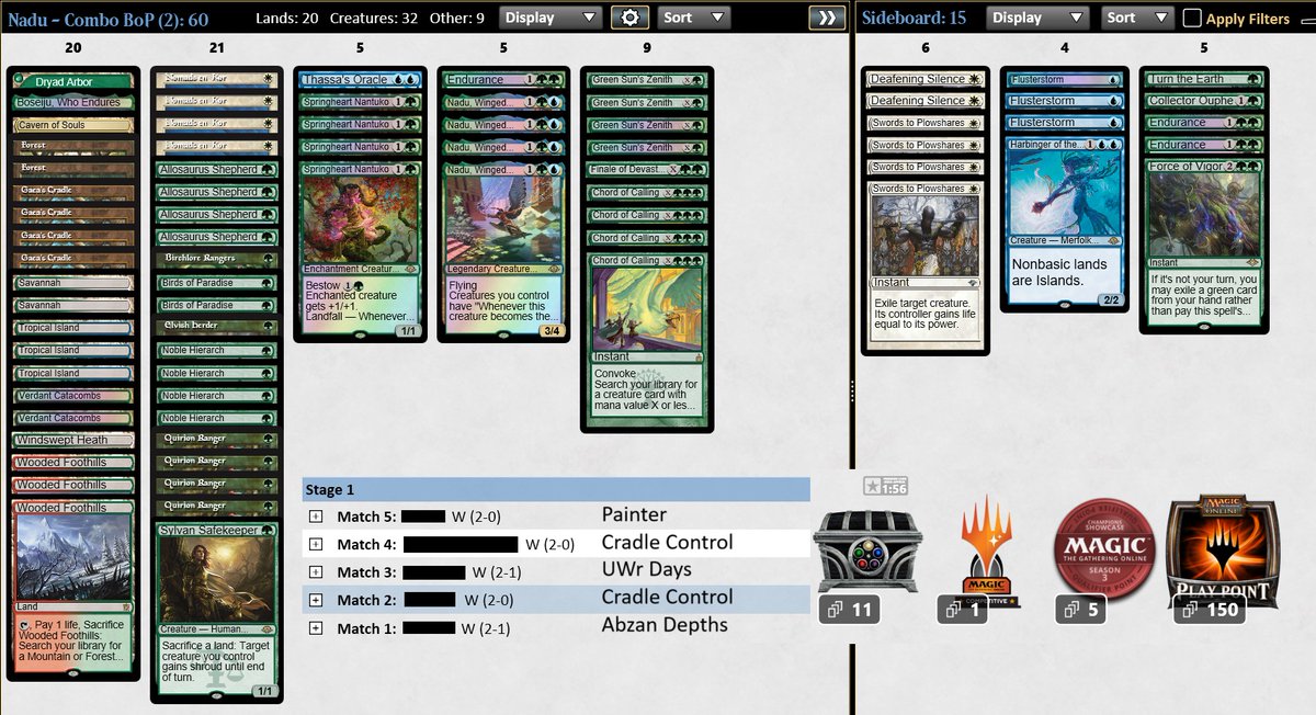 Siggy93's tweet photo. I sneaked in 🏆#4 just before the season ended. The deck felt good, as always. I tried a slightly different sideboard, but it didn't matter much for the MUs I ran into. https://t.co/zeZr5KCGC4