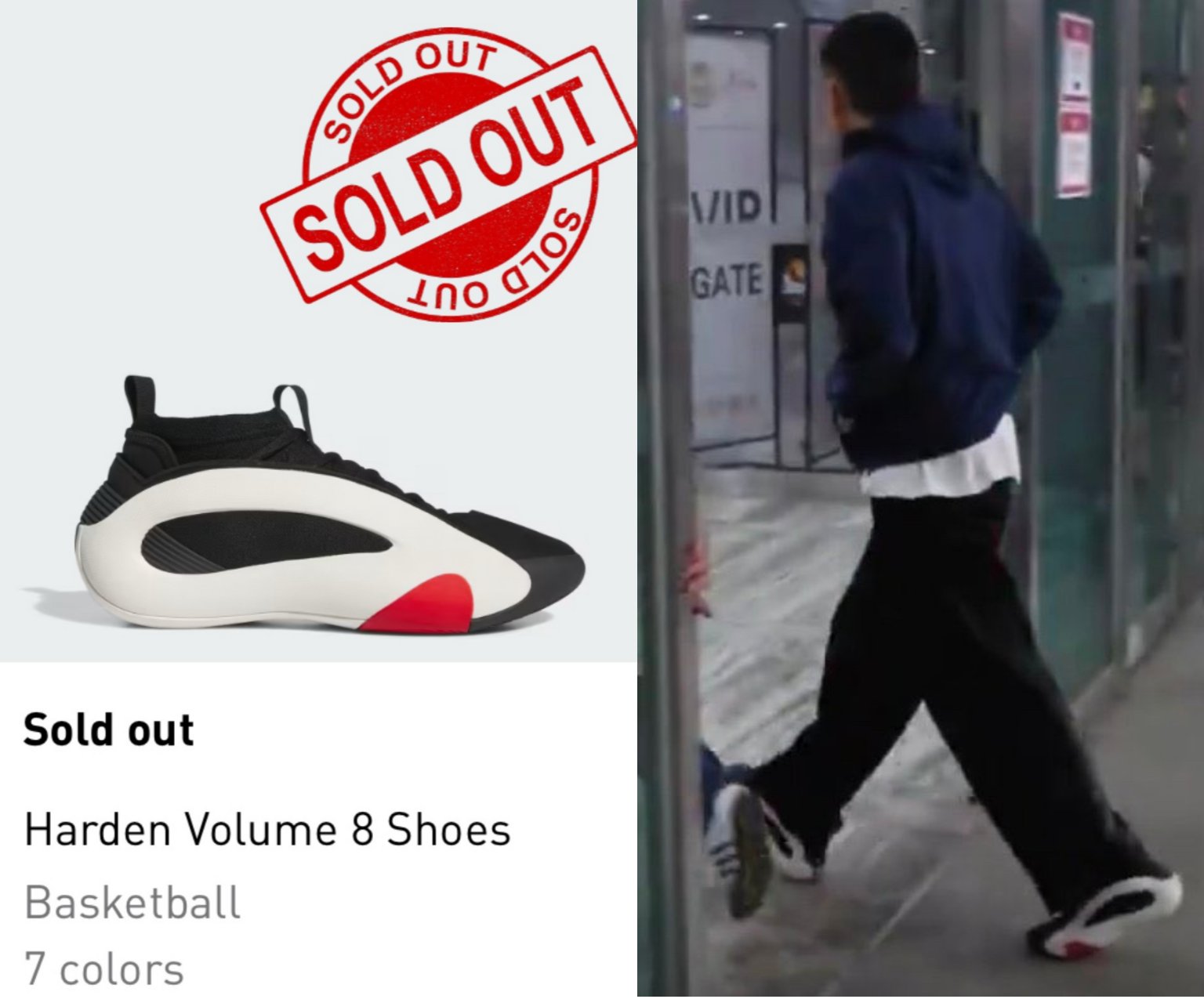 BTS V HOTRENDS BORAHAE TAEHYUNG on X Adidas s Harden Volume 8 Shoes in black white variant are SOLD OUT on Adidas official website after Kim Taehyung V wore them at IU s