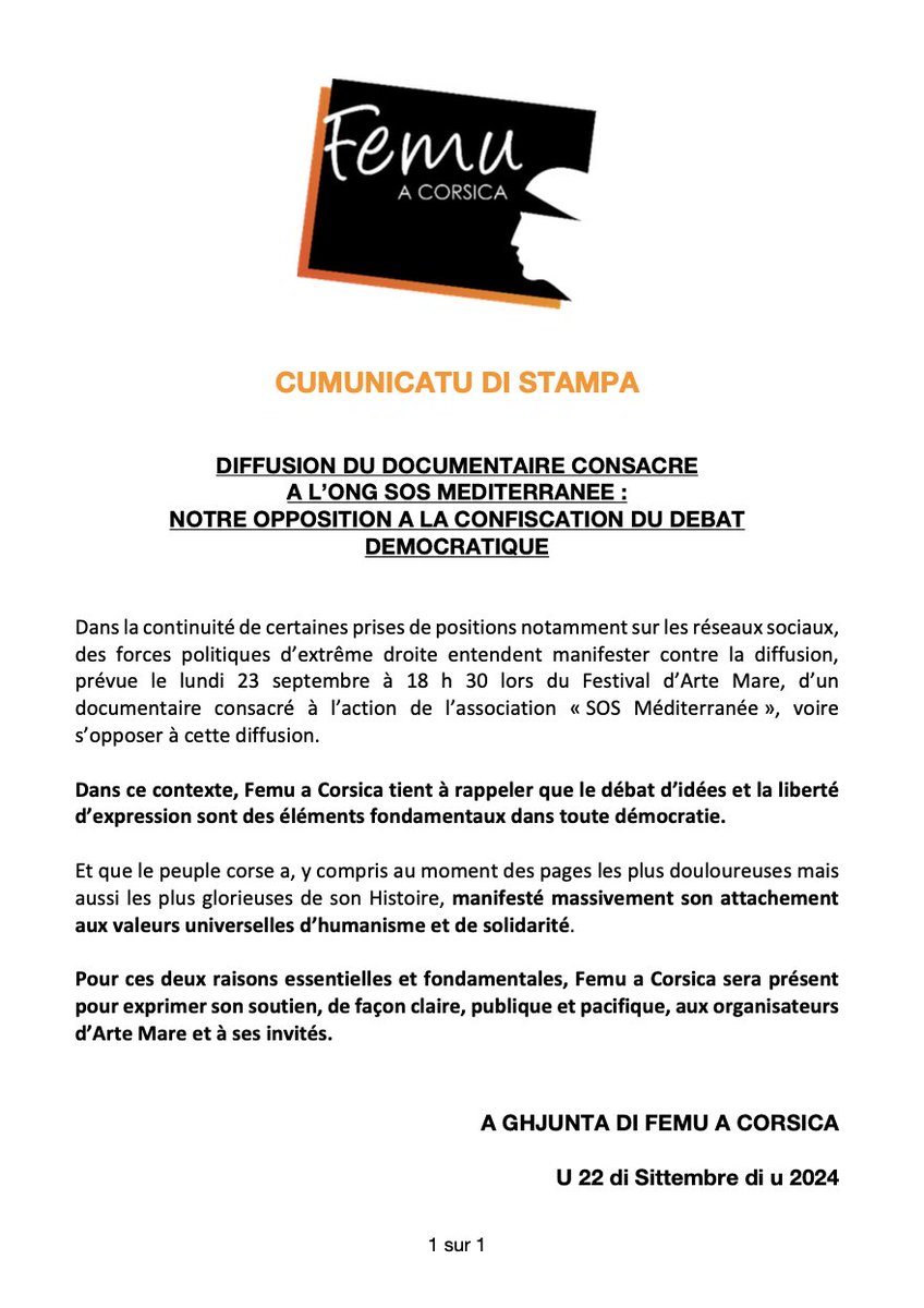 🔴 CUMUNICATU DI STAMPA 
Notre opposition à la confiscation du débat démocratique !