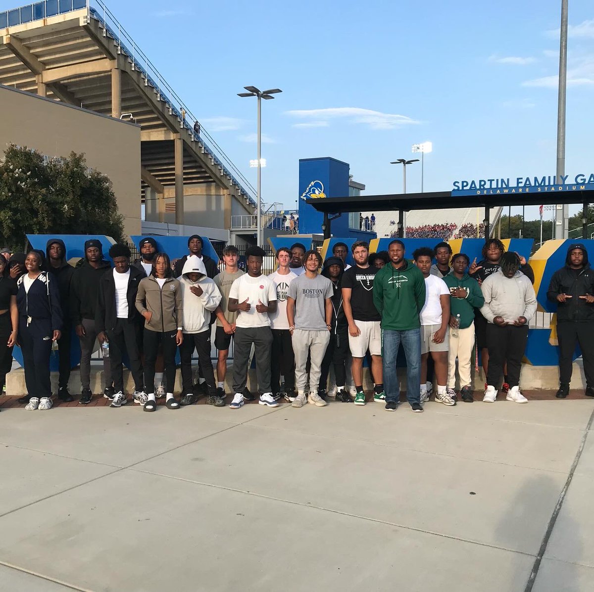 GreenKnightsFB's tweet photo. Great night at our annual team bonding event at the @Delaware_FB game! #bluehens #udfootball #hsfootball #futureaspirations #collegeathletes #GreenKnightsALLin https://t.co/i65e3BOqbL