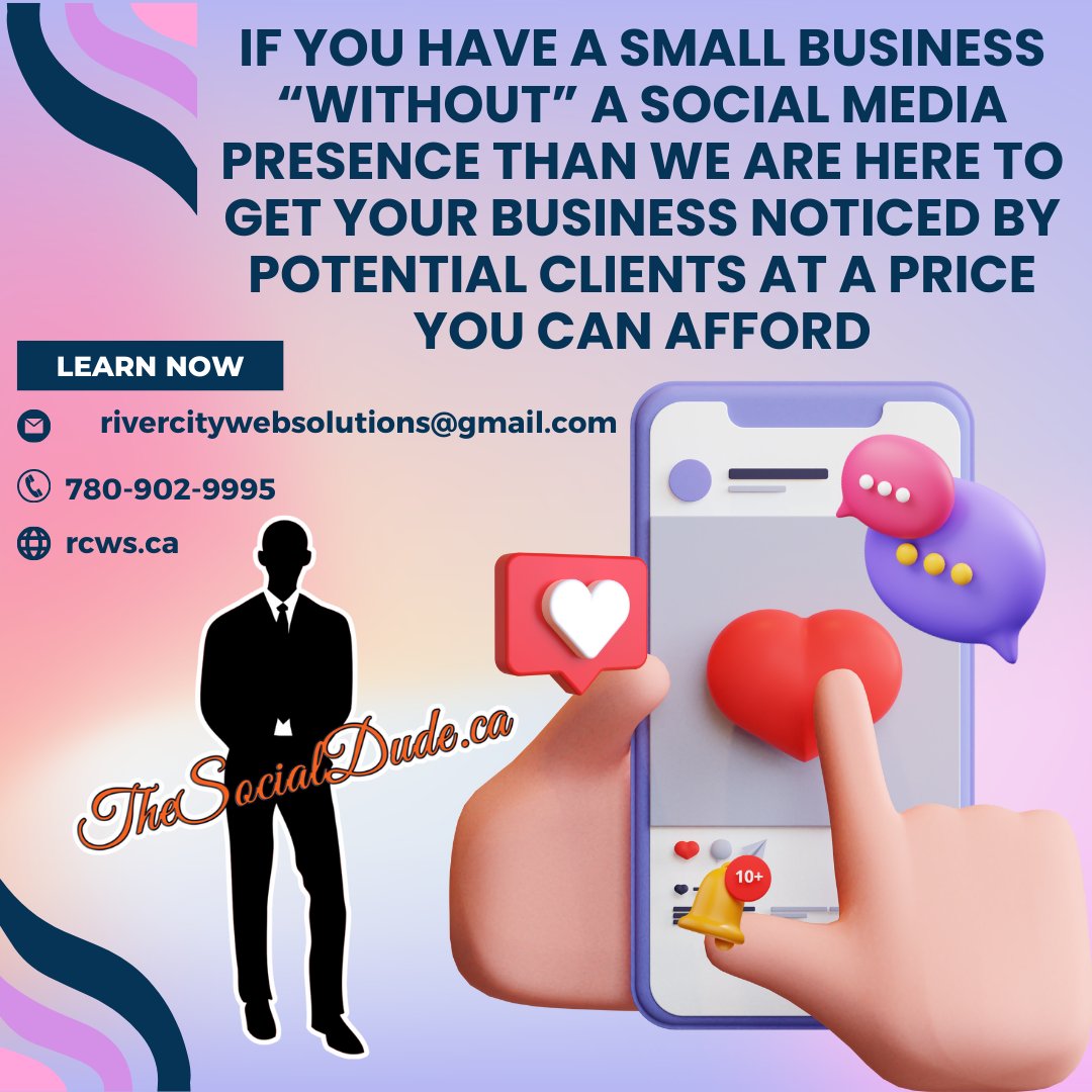 RCWS_SocialDude's tweet image. #RCWS aka. #TheSocialDude (est. 2008)

Are you a Start-Up or a Small Business on a budget but want an experienced Social Media Marketing and/or Web Design team at a price you can afford, then look no further.

Get a $97./month Social Media package
(780) 902-9995