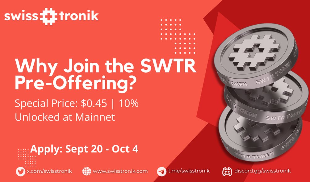 heavy2984's tweet image. Get ready! @Swisstronik’s exclusive SWTR Pre-Offering opens up for our most loyal community members! 💎🚀
🌟 Secure SWTR tokens at $0.45 before they hit $0.60 in the Public Offering. Only 499 spots!

Apply now: swisstronik.com/pre-offering?u…

#SWTR #Swisstronik #PreOffering