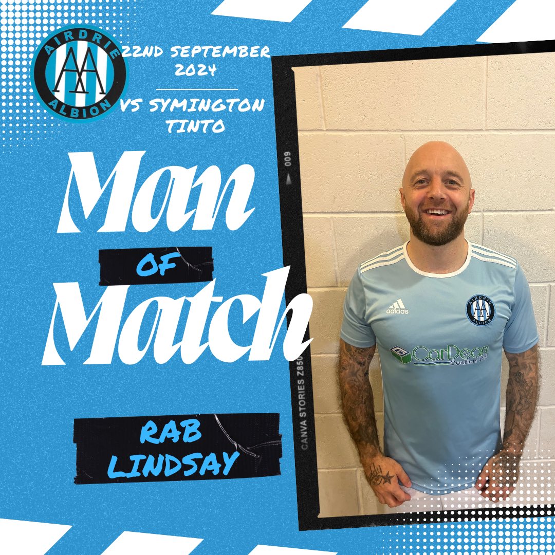Airdrie Albion (@airdrie_albion) on Twitter photo 🔵🏆⚽️ LEAGUE RESULT ⚽️🏆
Good first half today second half not so good. We move onto 2 weeks time as we are on our travels to Dumfries 🚌⚽️💙🐝
MOTM <a href="/RabLindsay/">Rab Lindsay</a>
Goals from
<a href="/cameronnreid15/">Cameron Reid</a> ⚽️⚽️⚽️
<a href="/connarG0/">Connar Gilchrist</a> ⚽️
<a href="/ClarkRankin/">Clark rankin</a> ⚽️
<a href="/jordancaine2/">jay caine</a> ⚽️
<a href="/scottish_aff/">AmateurFixturesResultsSCO</a> <a href="/AirdireL/">Airdire and coatbridge league</a> 🔵🏆⚽️ LEAGUE RESULT ⚽️🏆
Good first half today second half not so good. We move onto 2 weeks time as we are on our travels to Dumfries 🚌⚽️💙🐝
MOTM <a href="/RabLindsay/">Rab Lindsay</a>
Goals from
<a href="/cameronnreid15/">Cameron Reid</a> ⚽️⚽️⚽️
<a href="/connarG0/">Connar Gilchrist</a> ⚽️
<a href="/ClarkRankin/">Clark rankin</a> ⚽️
<a href="/jordancaine2/">jay caine</a> ⚽️
<a href="/scottish_aff/">AmateurFixturesResultsSCO</a> <a href="/AirdireL/">Airdire and coatbridge league</a>