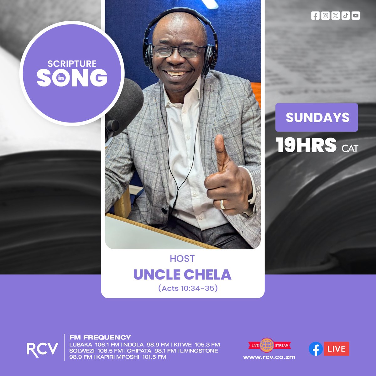 rcvzambia's tweet image. Lusaka 106.1 FM | Kapiri Mposhi 101.5 FM | Ndola 98.9 FM | Kitwe 105.3 FM | Livingstone 98.9 FM | Solwezi 106.5 FM | Chipata 98.1 FM

Listen live: streaming.shoutcast.com/rcv

#RCV #ScriptureInSong #ShareJesusBoldly