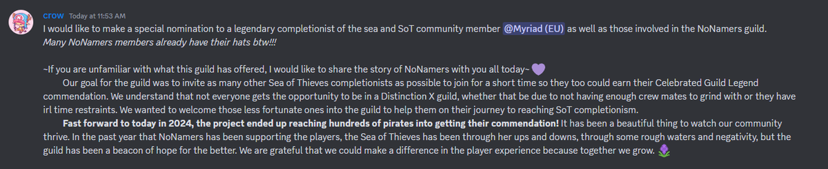 Take a moment to read this heartfelt Sea of Thieves community project that has been in the works for several months. 💜
Huge shoutout to <a href="/myr_iad/">Myriad</a> and crew for #BeMorePirate 🧢for making this goal a reality! x.com/myr_iad/status…

#SeaofThieves <a href="/SeaOfThieves/">Sea of Thieves</a> <a href="/RareLtd/">Rare Ltd.</a>