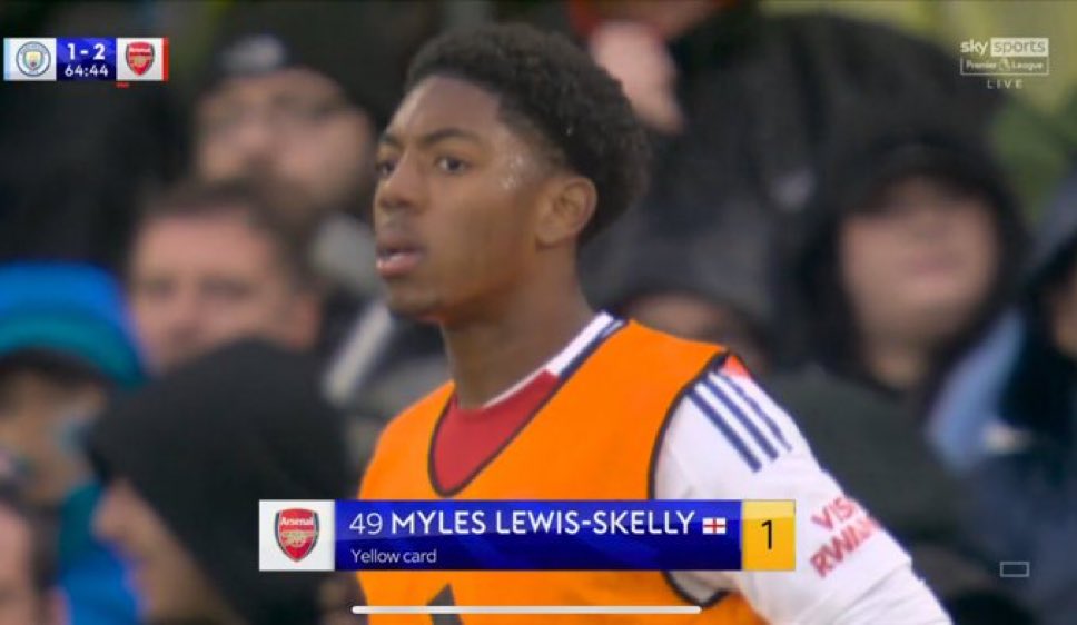 The_Forty_Four's tweet photo. Myles Lewis-Skelly has just got a yellow card before he’s ever played a single minute in the Premier League😂😂😂 https://t.co/HStfphdzW2