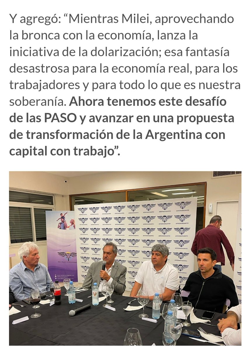 Desdemona_jna's tweet photo. La Asociación Argentina de Aeronavegantes  @Aeronavegantes representa a Tripulantes de Cabina , Juan Pablo Brey , Secretario General . Aquí en la foto con  #Scioli.
No solo hay q volar a #Biro, al enemigo lo tienen adentro
Foto 2023 en campaña. https://t.co/9TYHLcoJJ7